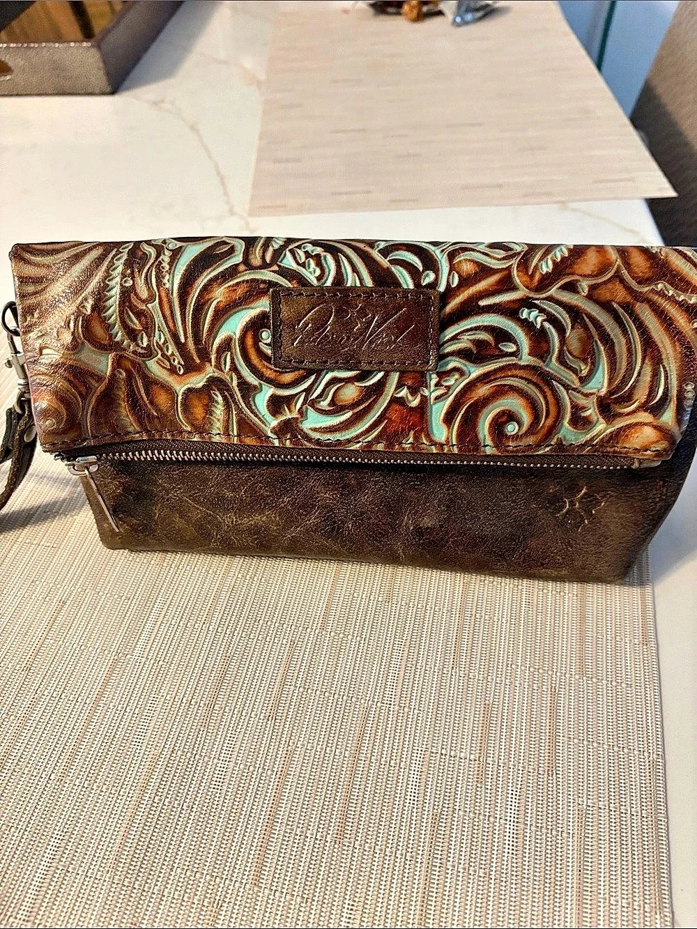 Patricia Nash Cassini Wristlet in Brown & Turquoise
